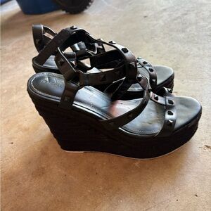 Black Kendall and Kylie  Studded Wedge Sandals